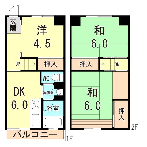 鶴甲コーポ34号棟(3DK/1階)の間取り写真