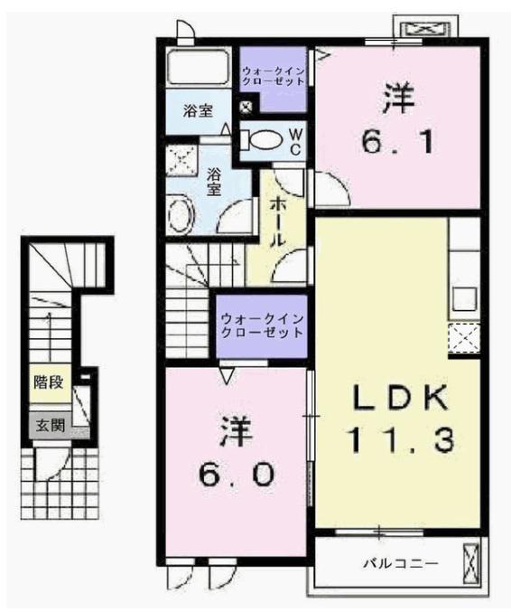 グランディールII-B(2LDK/2階)の間取り写真