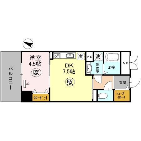 神戸HARBORSIDE 萬利RESIDENCE(1DK/4階)の間取り写真