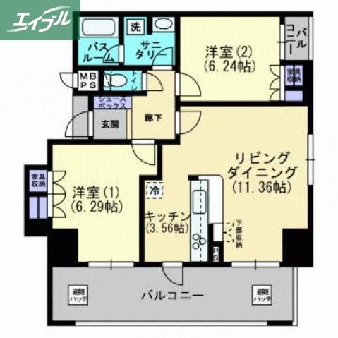アルファステイツ清心(2LDK/6階)の間取り写真