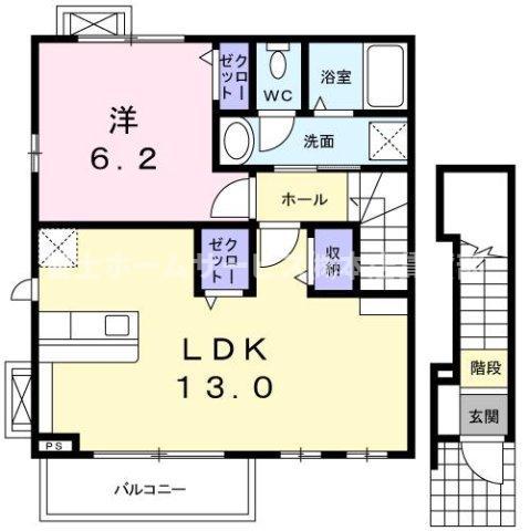 フェリーチェ輝美(1LDK/2階)の間取り写真
