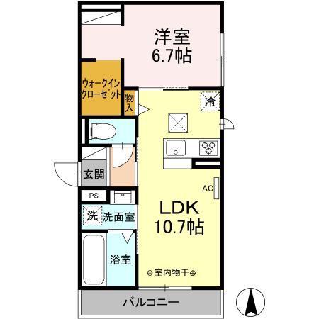 D-ROOM茜部中島 A棟(1LDK/1階)の間取り写真