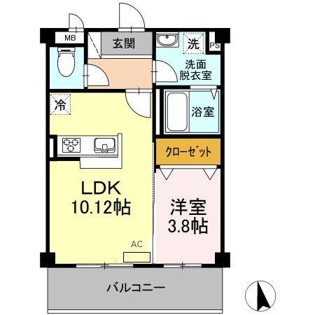 ドミール中央(1LDK/3階)の間取り写真