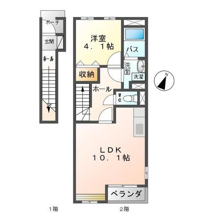 PRENDRE(1LDK/2階)の間取り写真