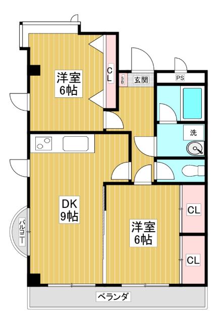 グレーススカーレット(2DK/3階)の間取り写真