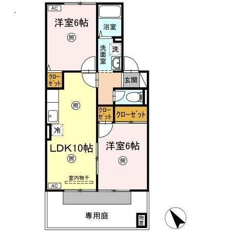 グランドール三柳II(2LDK/1階)の間取り写真