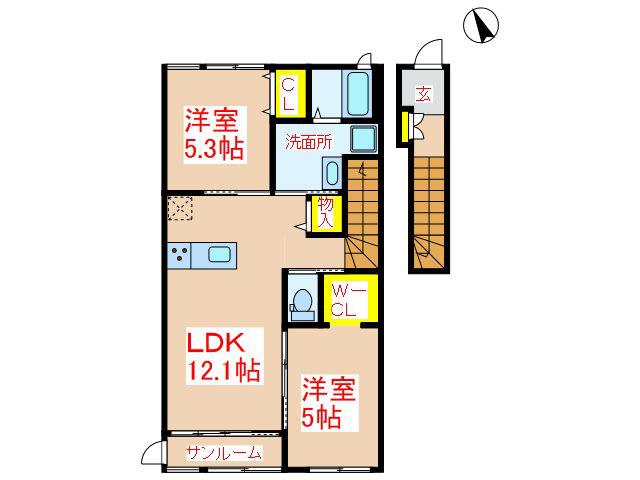 アンフルーヴ住吉A(2LDK/2階)の間取り写真