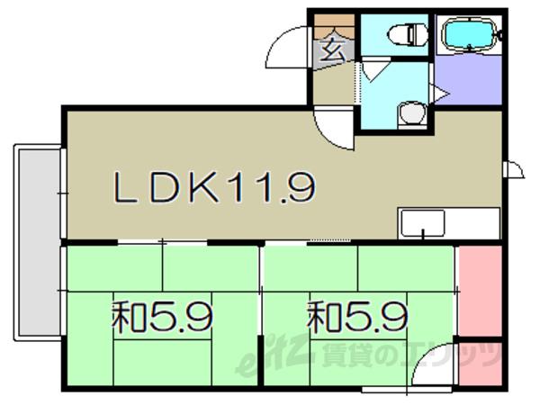 きぬがさ21(2LDK/1階)の間取り写真