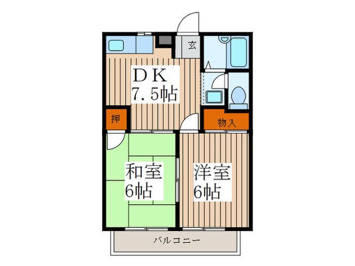パレスヤナガワ(2DK/3階)の間取り写真