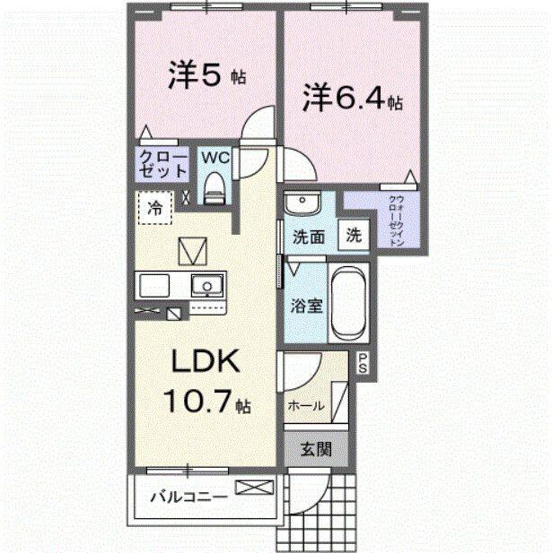 ファインビレB(2LDK/1階)の間取り写真