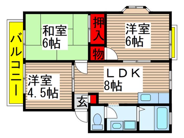 サンビレッジ平岡B棟(3LDK/2階)の間取り写真