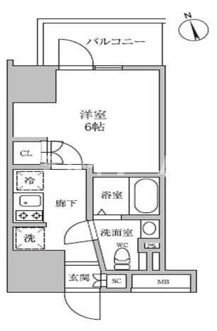 レジディア蒲田IV(1K/2階)の間取り写真