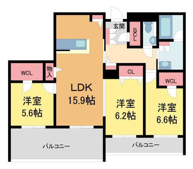 CELFENA宝塚・川面 HAUTDOGAMME(3LDK/1階)の間取り写真