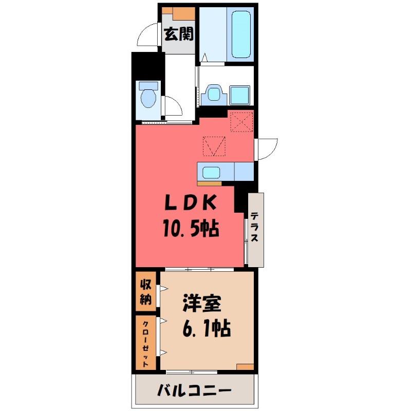 ヒカルサ熊谷久下ウエスト(1LDK/1階)の間取り写真