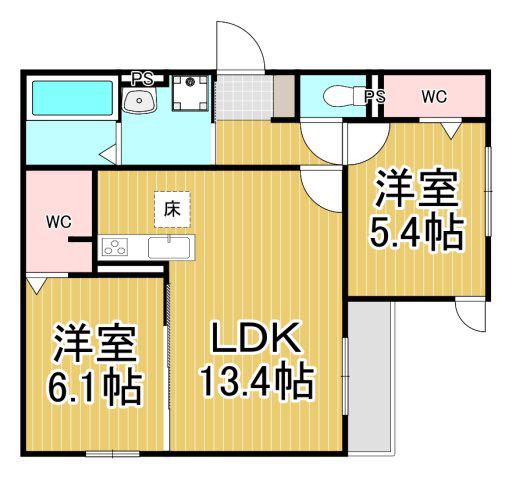 ラ・メゾン三保町(2LDK/1階)の間取り写真
