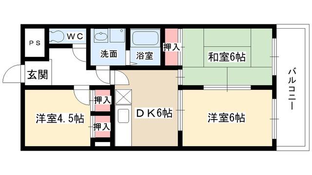 エスポワール長久手(2LDK/3階)の間取り写真