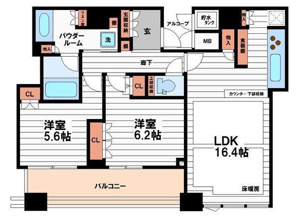 パークタワー北浜(2LDK/33階)の間取り写真