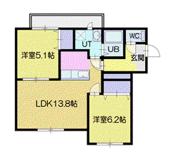 ICHI TO SAN A(2LDK/3階)の間取り写真