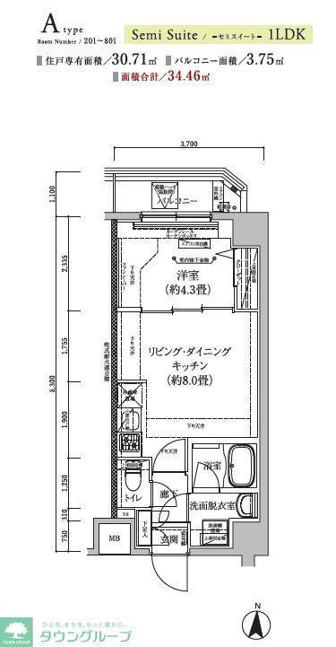 アイルグランデ東京亀有(1LDK/6階)の間取り写真