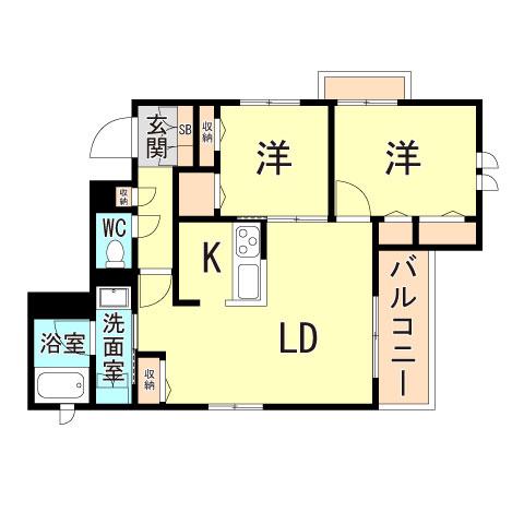 シャーメゾン海運(2LDK/2階)の間取り写真