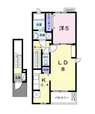 ボヌール山田館 A(1LDK/2階)の間取り写真