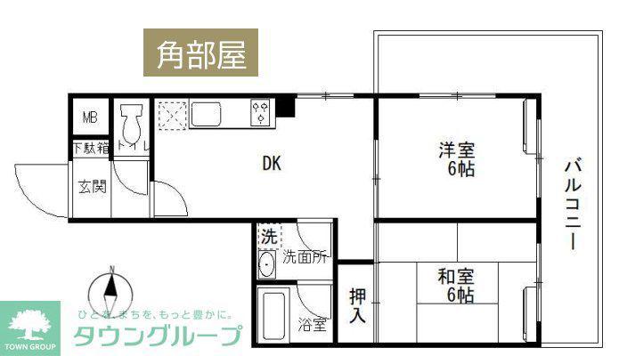 ユーコート稲田堤(2DK/2階)の間取り写真