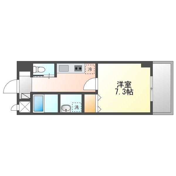 プライムヒルズ楚辺(1K/2階)の間取り写真