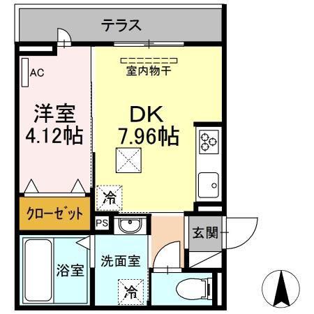 つむぎテラシア 壱番館(1DK/1階)の間取り写真