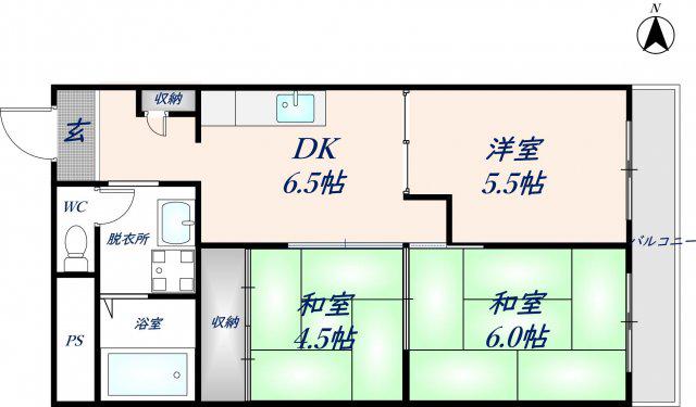 花園マンション巽(3DK/5階)の間取り写真