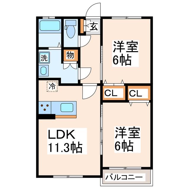 カゼッラ(2LDK/1階)の間取り写真
