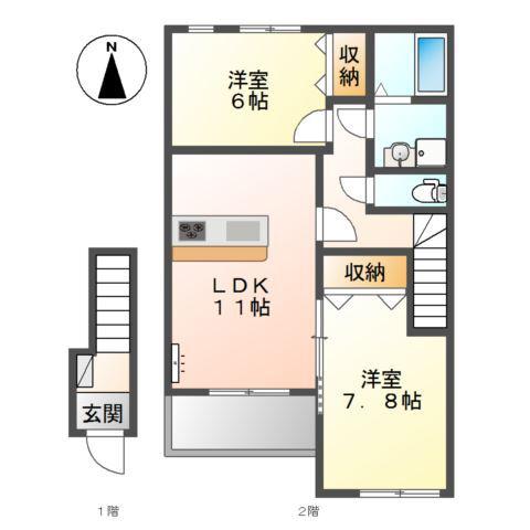 レークサイドI番館(2LDK/2階)の間取り写真
