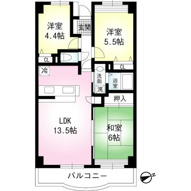 シャトル清水(3LDK/5階)の間取り写真