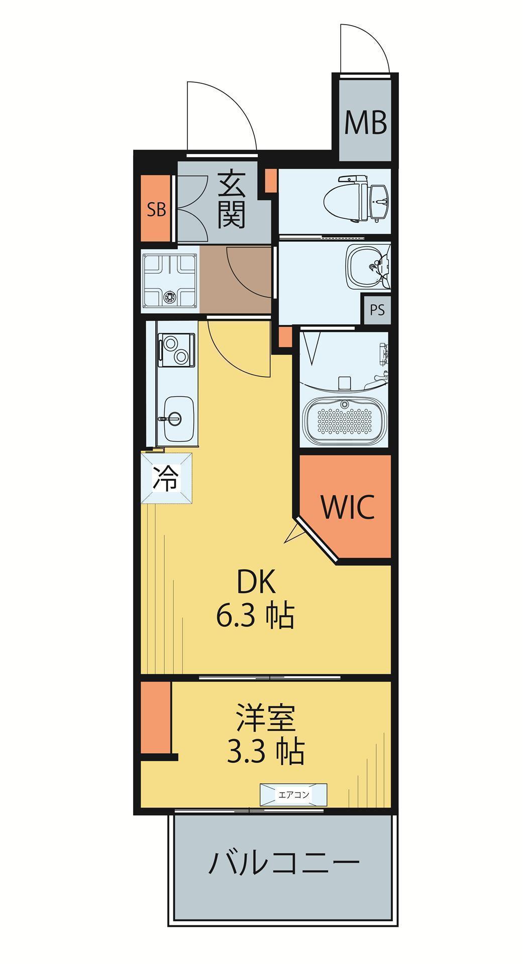 シェルグランデ広瀬橋(1DK/2階)の間取り写真
