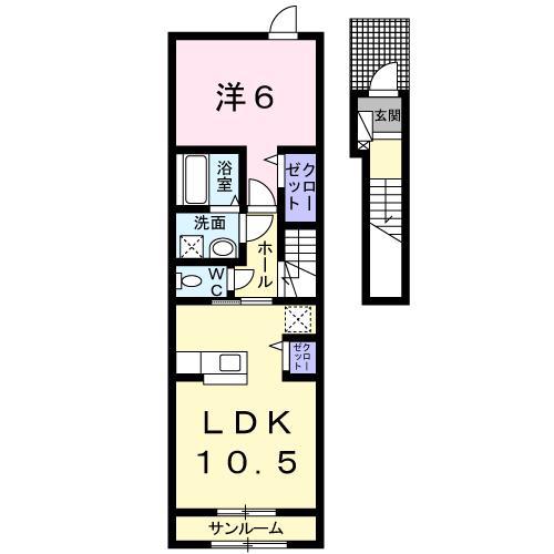 モダニスタ B(1LDK/2階)の間取り写真