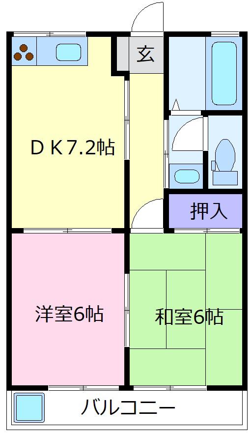 レヂオンス北野田参番館(2DK/2階)の間取り写真