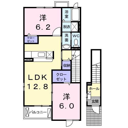 ハーベストヒル C(2LDK/2階)の間取り写真