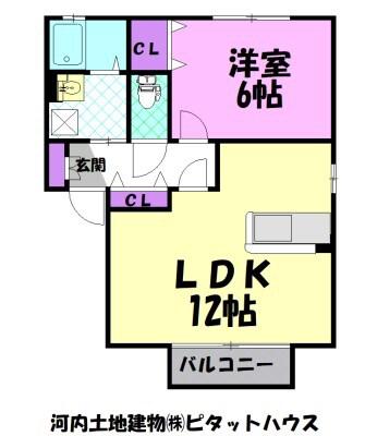 シーダーコートB(1LDK/1階)の間取り写真