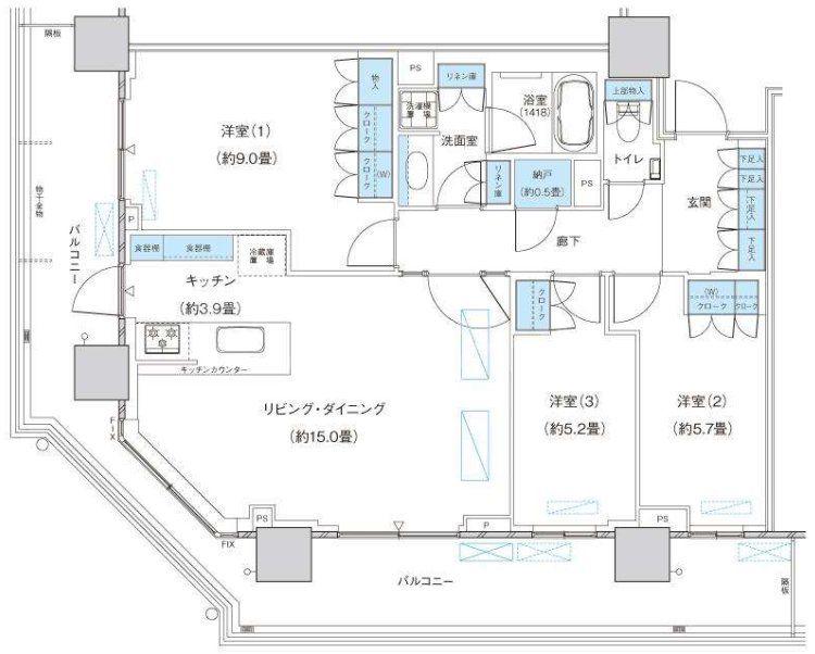 パークシティ柏の葉キャンパス ザ・ゲートタワー ウエスト(3LDK/36階)の間取り写真
