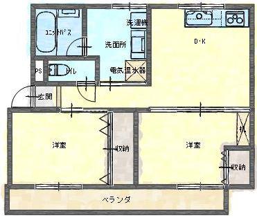 アルファーレ3港町(2DK/1階)の間取り写真
