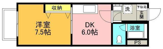 フジビュー矢向(1DK/4階)の間取り写真