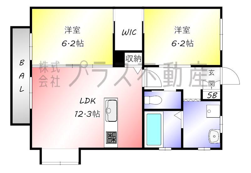 クレアールライフ宮若A(2LDK/2階)の間取り写真