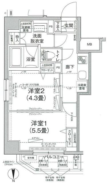 ティモーネ グランデ田端(2K/7階)の間取り写真