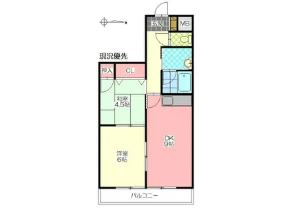 九十歩ビル(2DK/2階)の間取り写真