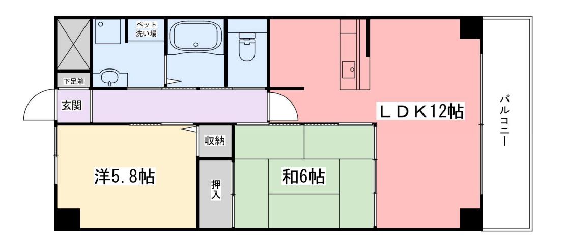 高岡中村コーポII(2LDK/11階)の間取り写真