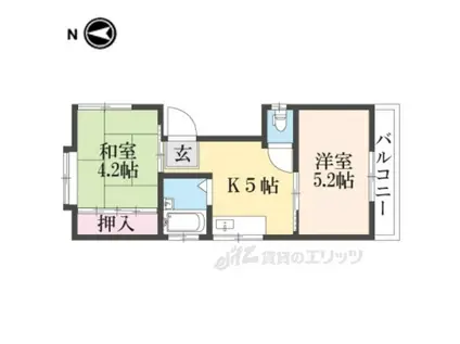 ロイヤルハイム秦(2K/3階)の間取り写真