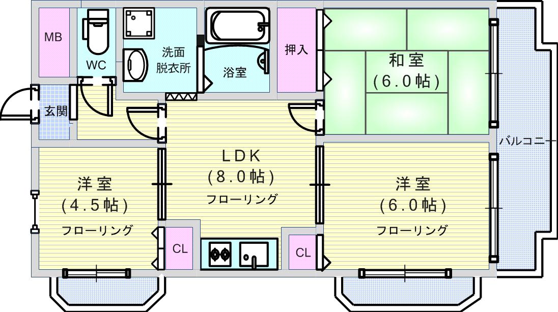 アビタシオン西緑丘(3DK/3階)の間取り写真