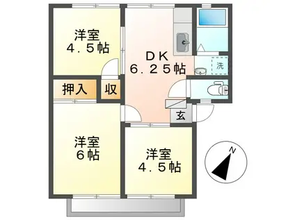 エスポワールヤマテ(3DK/2階)の間取り写真