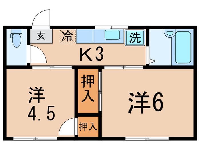 ベルソーネ御殿山(2K/1階)の間取り写真