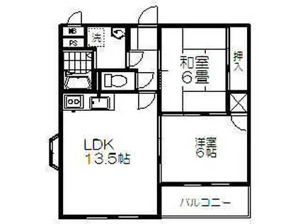 ヴィラウィング(2LDK/1階)の間取り写真