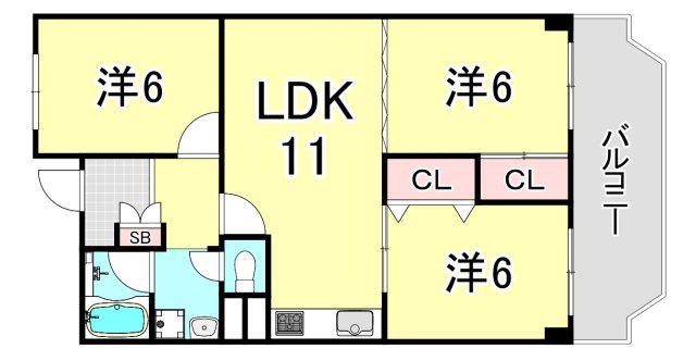 芦屋山ノ手アーバンライフ(3LDK/2階)の間取り写真